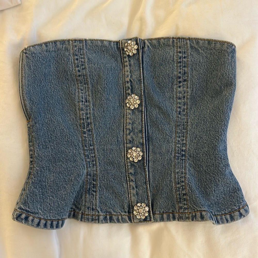 Ganni crystal denim bustier